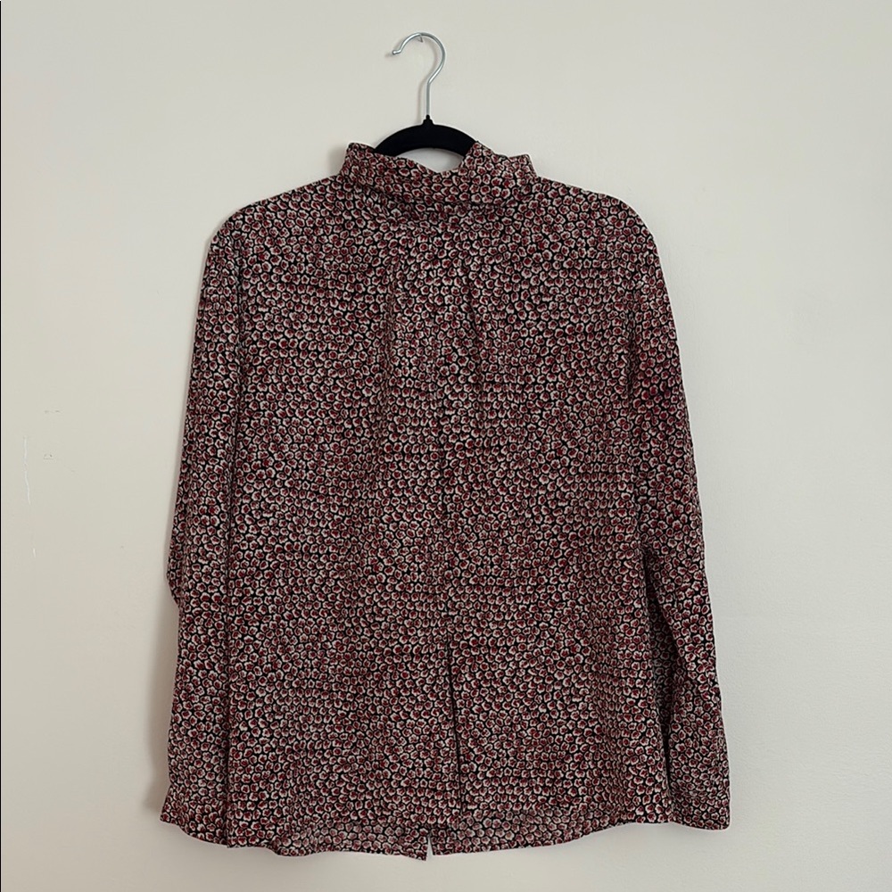 Vintage Mock Neck Printed Blouse – Burgundy with Micro Print Size 12